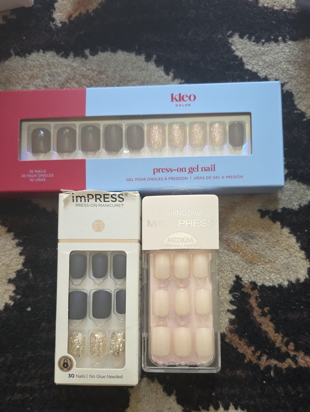 Kleo & imPRESS & Dashing Diva Press-On Nail Set - Gold, Nude